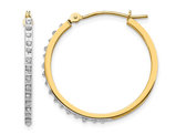 Accent Diamond Small Round Hoop Earrings in 14K Yellow Gold